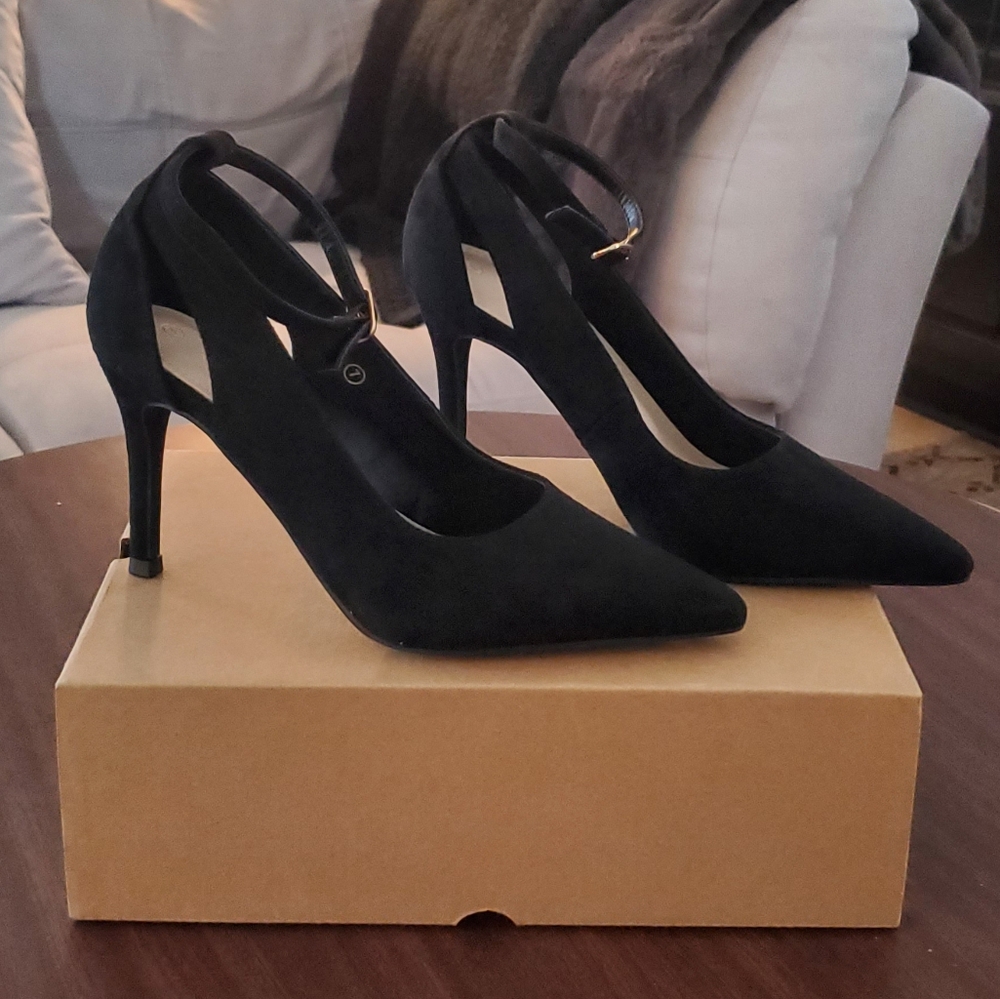 Black Faux Suade Heels